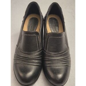 Earth Origins Leather Slip On Comfort Shoes Black 6.5 M Round Toe Women's